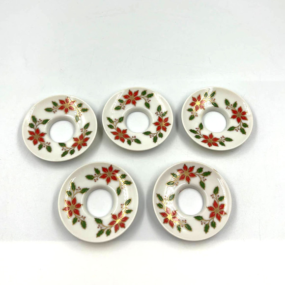 Vintage Crowning Touch  Lot Porcelain Poinsettia Candle Stick Holders Christmas - Picture 2 of 7
